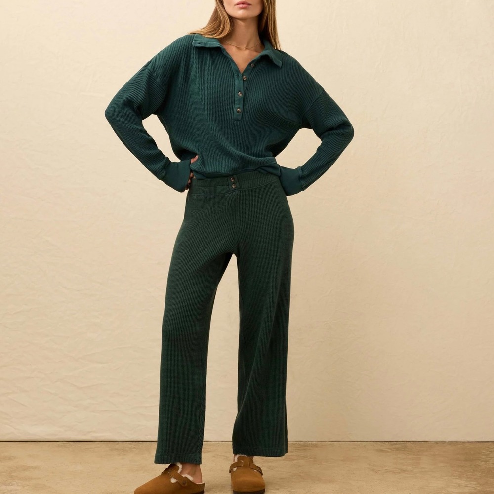 Faherty Après Organic Cotton Waffle Knit Henley & Pant in Seamoss Size XS
